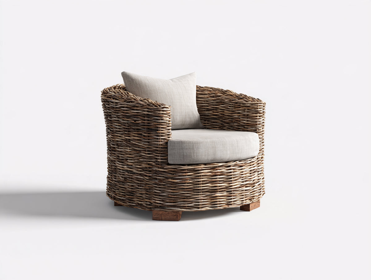 Poltrona da giardino-Rattan sintetico-Legno-92x88x80 cm-Marrone-Beige-Stile naturale moderno