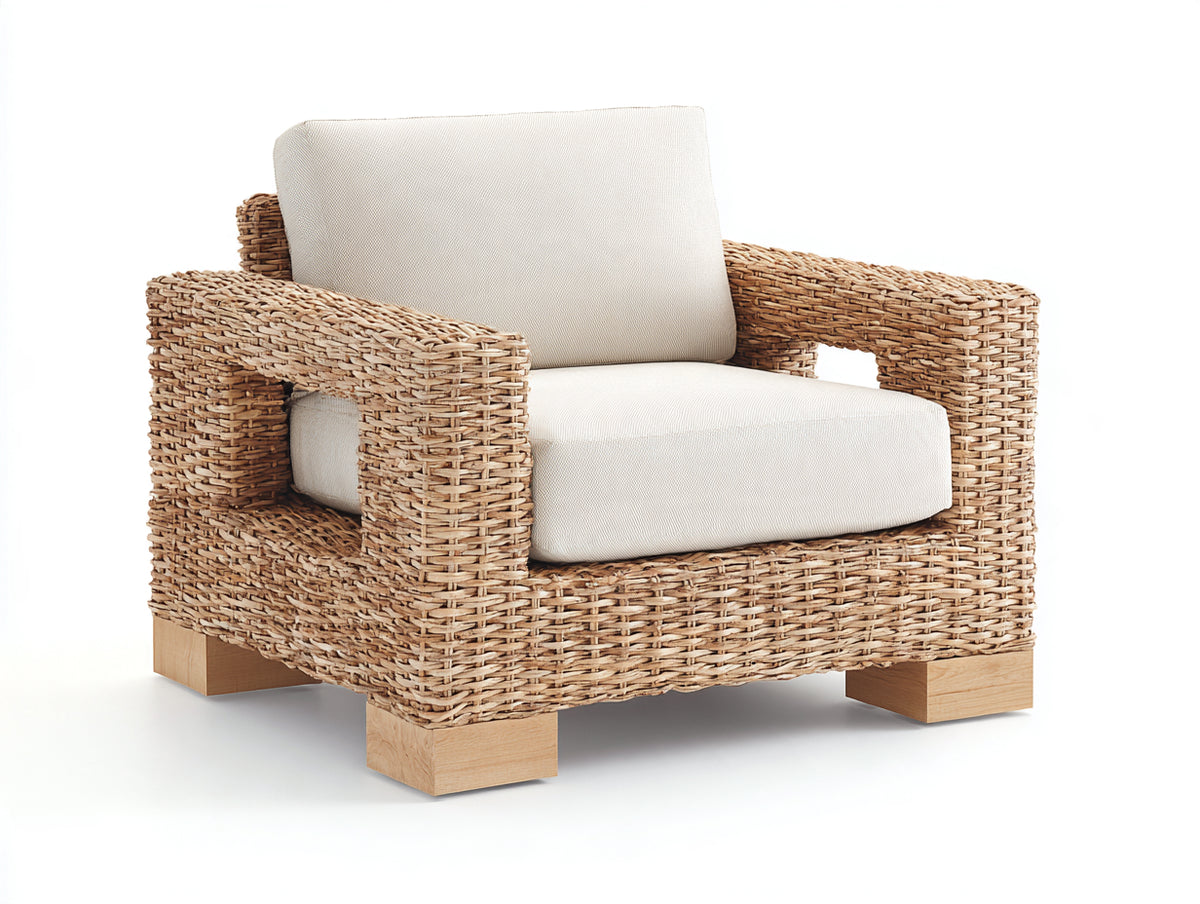 Poltrona da giardino-Rattan sintetico-Legno-112x98x82 cm-Naturale-Beige-Stile moderno naturale