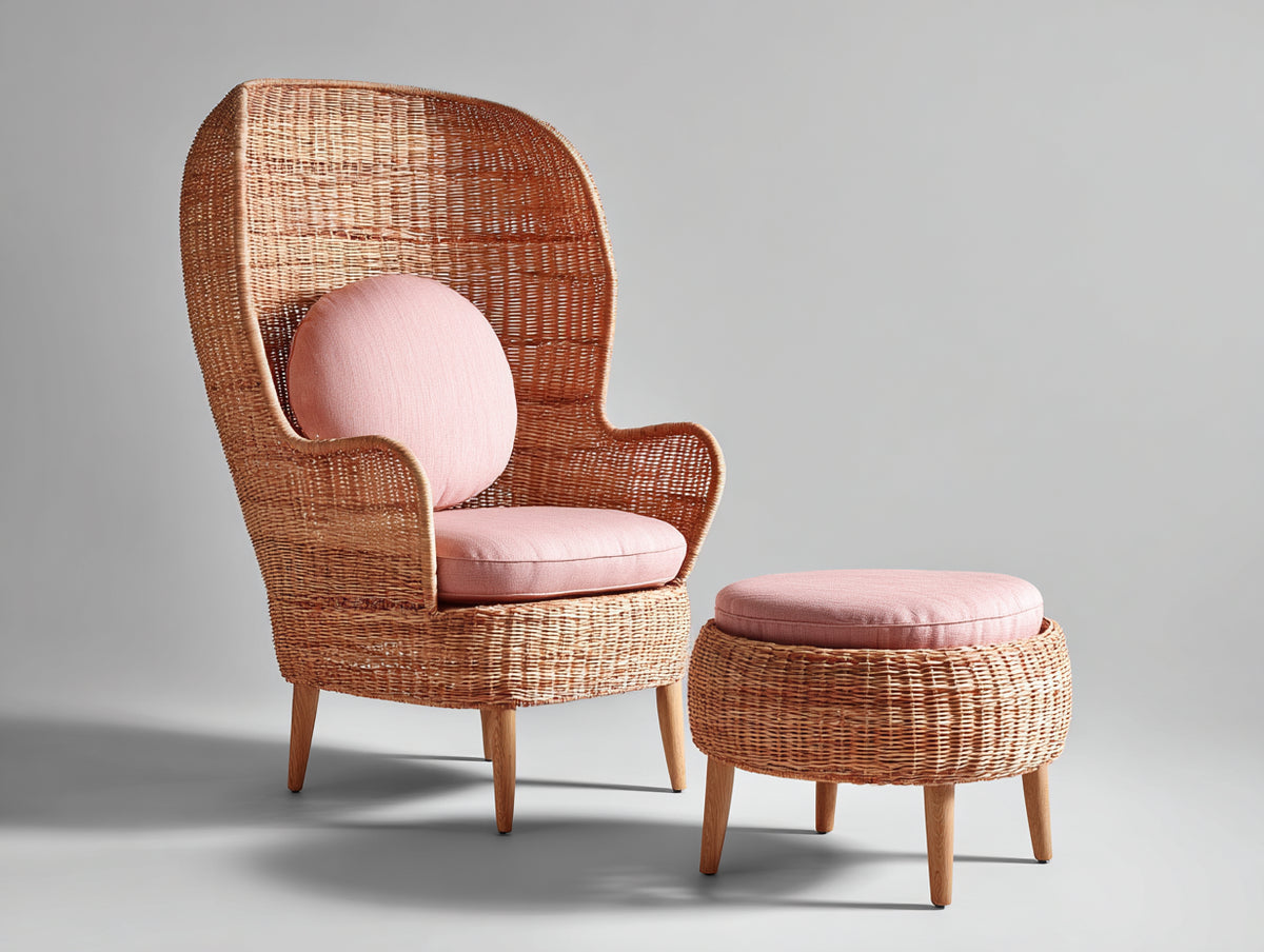 Poltrona da giardino-Rattan sintetico-Tessuto-80x75x105 cm-marrone-rosa cipria-stile moderno