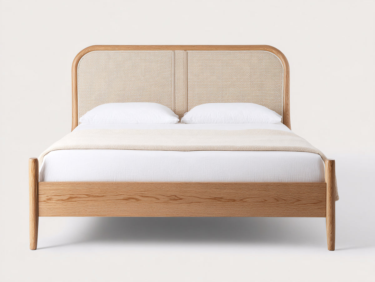 Letto matrimoniale-Legno-Rattan-210x170x110 cm-Naturale-Design moderno