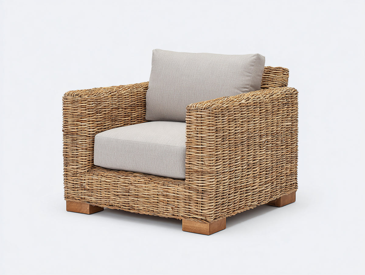 Poltrona da giardino-Rattan sintetico-Legno-105x92x80 cm-Naturale-Beige-Stile moderno naturale