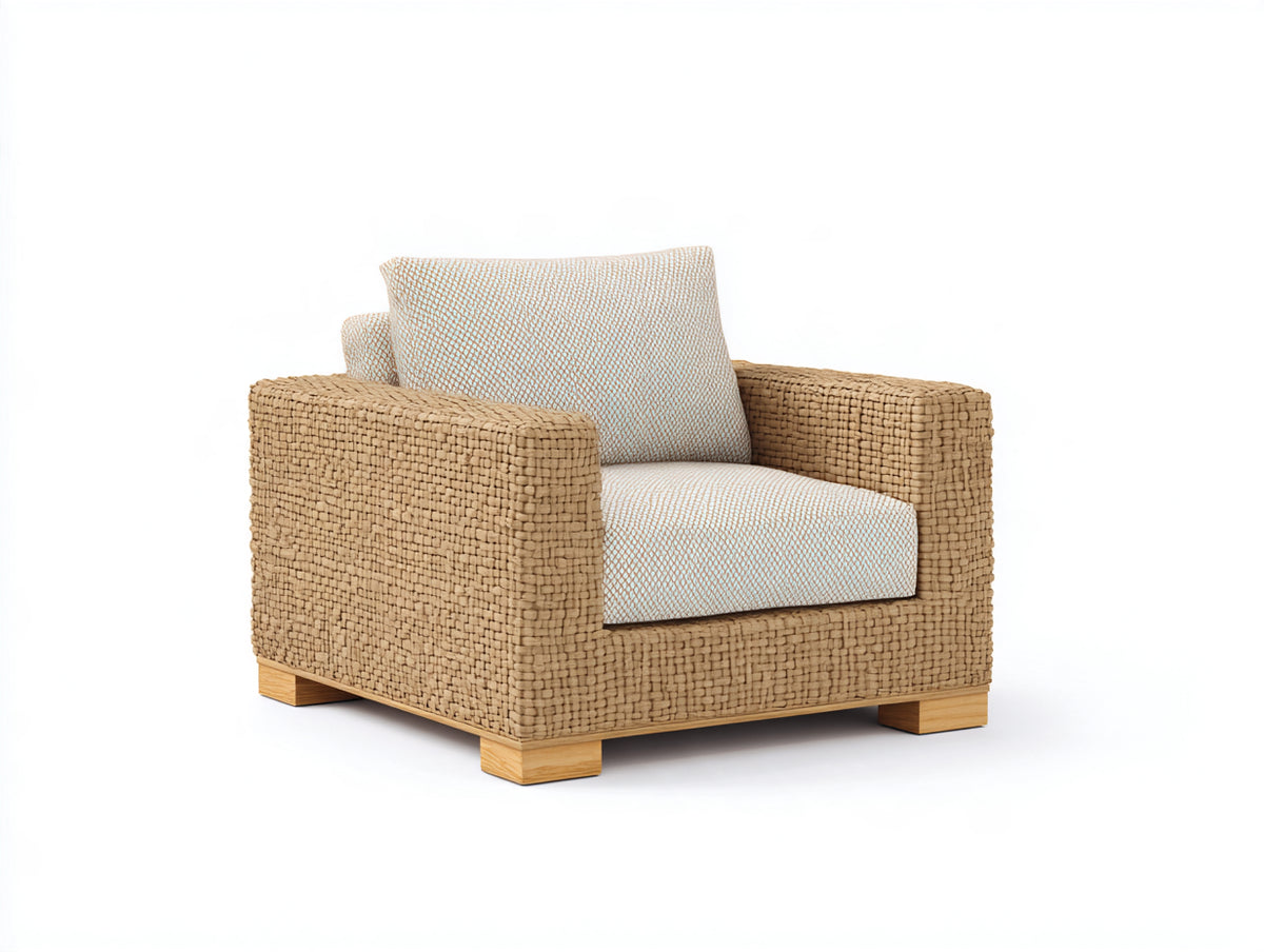 Poltrona da giardino-Rattan sintetico-Legno-102x94x83 cm-Beige-Naturale-Stile moderno naturale