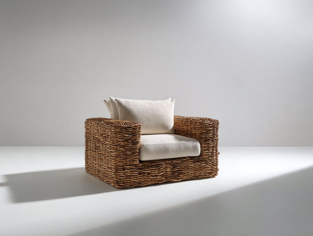 Poltrona da giardino-Rattan sintetico-90x85x75 cm-Marrone-Beige-Stile naturale moderno