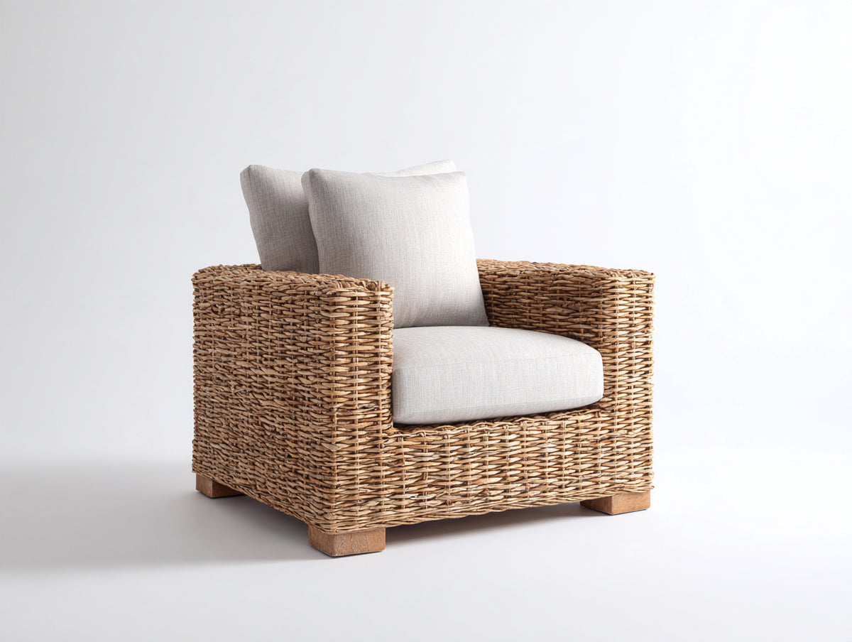 Poltrona da giardino-Rattan sintetico-Legno-96x88x82 cm-Naturale-Beige-Stile naturale moderno