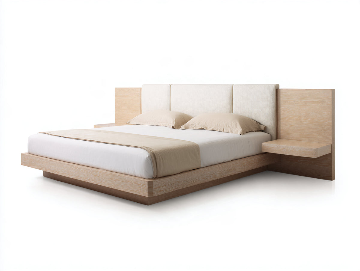 Letto matrimoniale-Legno-Tessuto-230x210x105 cm-Naturale-Beige-Design moderno