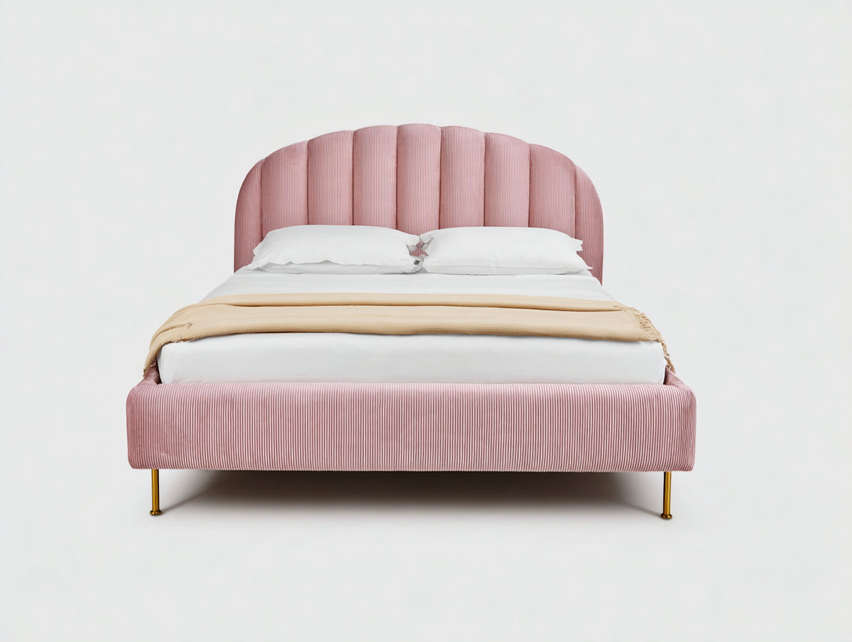 Letto matrimoniale-Tessuto-Legno-225x185x120 cm-Rosa-Design moderno