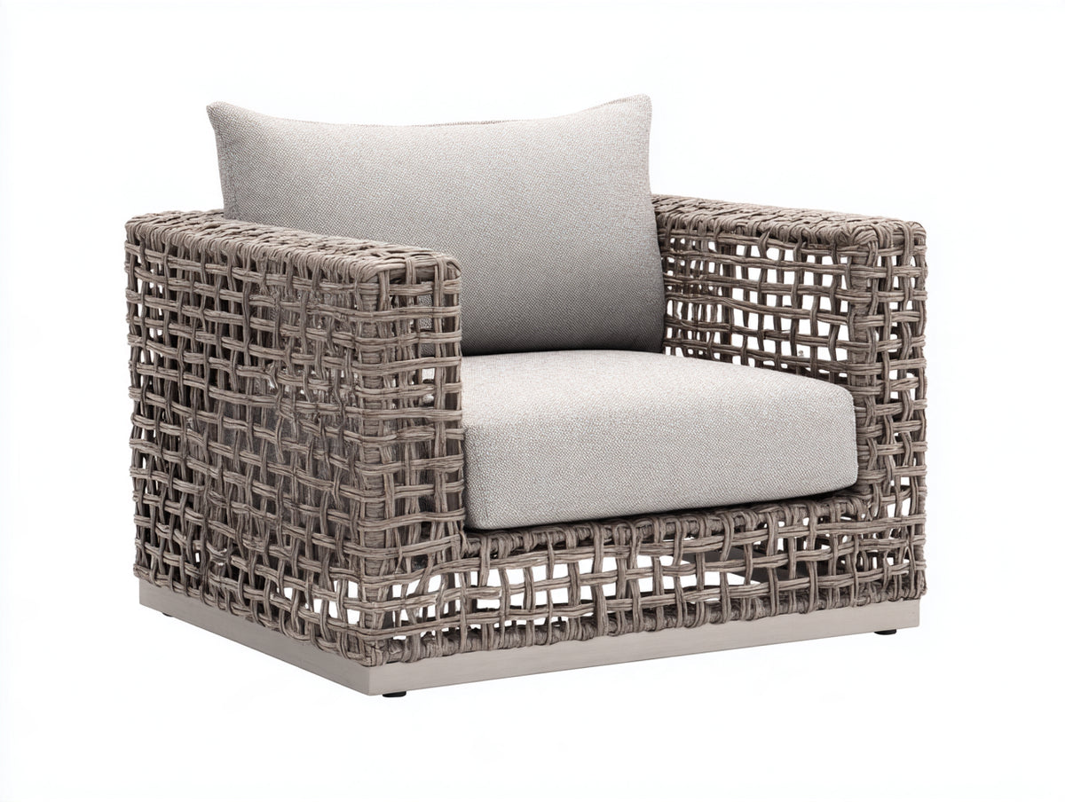 Poltrona da giardino-Rattan sintetico-Metallo-110x88x82 cm-Grigio-Beige-Stile moderno