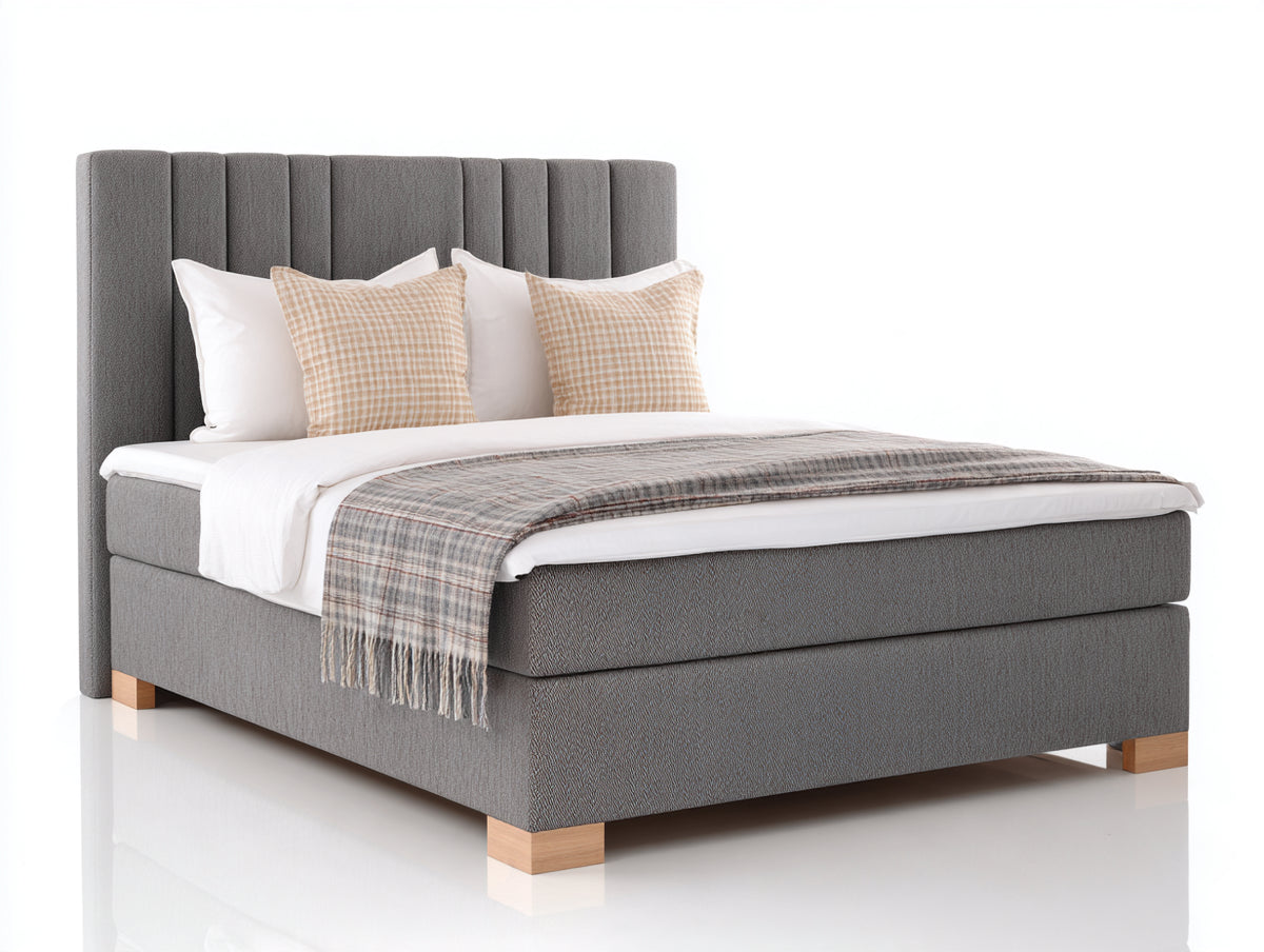 Letto matrimoniale-Tessuto-Legno-220x180x120 cm-Grigio-Design moderno