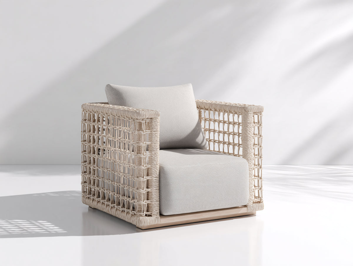 Poltrona da giardino-Rattan sintetico-Legno-85x80x78 cm-Beige-Naturale-Stile moderno naturale