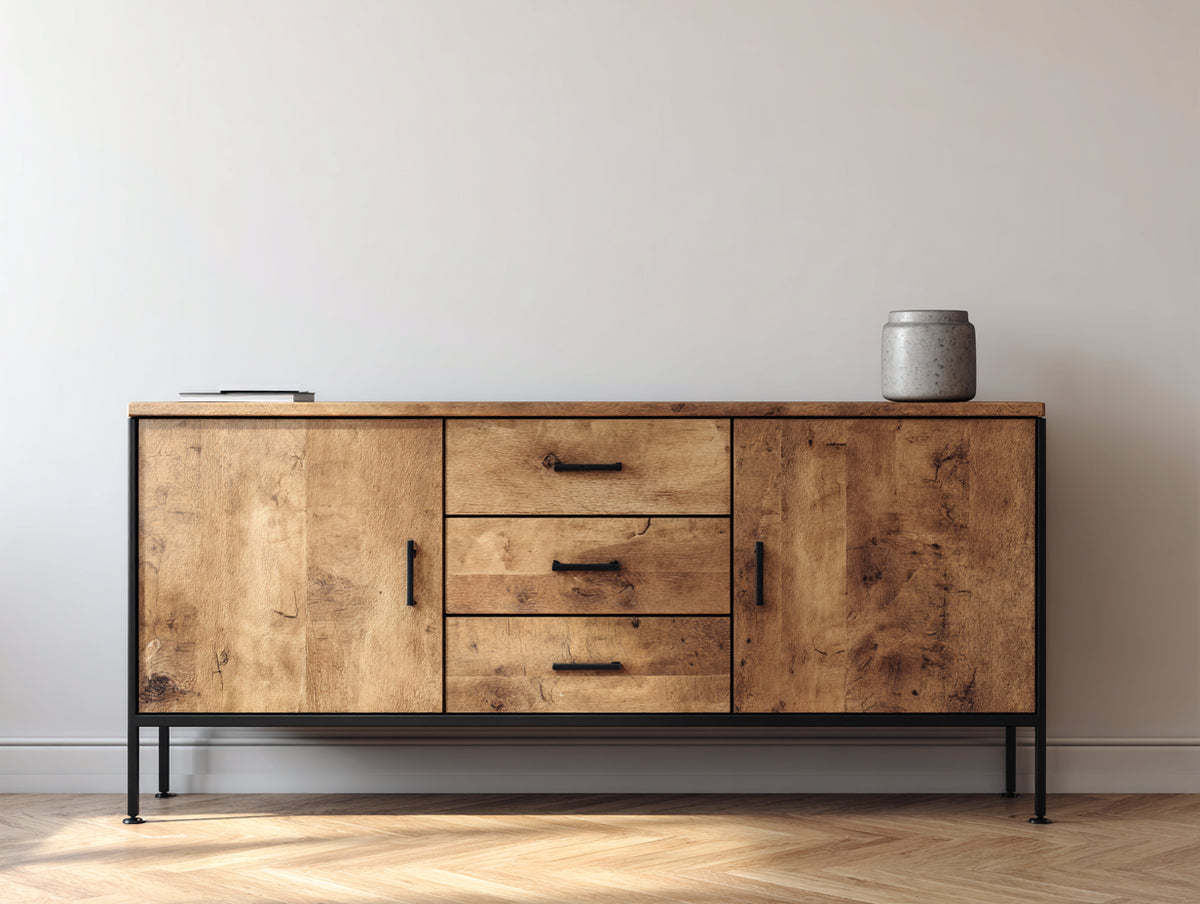 Mobile ingresso - pannello ligneo-metallo - 120x40x75 cm - Marrone-Nero - stile industriale