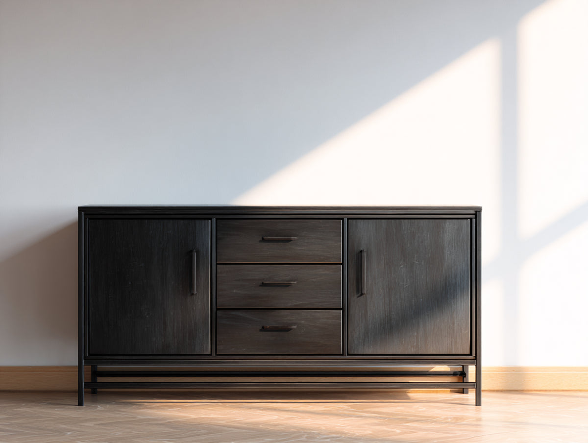 Mobile ingresso - pannello ligneo-metallo - 120x40x75 cm - Marrone scuro-Nero - stile industriale moderno