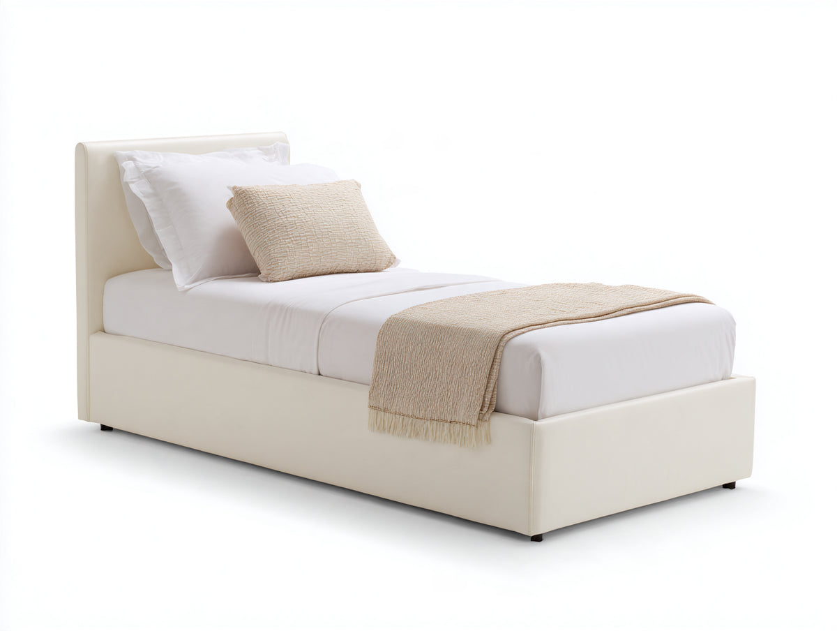 Letto singolo-Ecopelle-200x90x100 cm-Avorio-Stile moderno