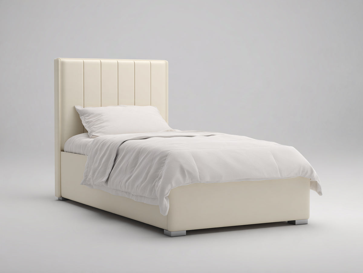 Letto singolo-Pelle-Legno-210x100x110 cm-Crema-Design moderno
