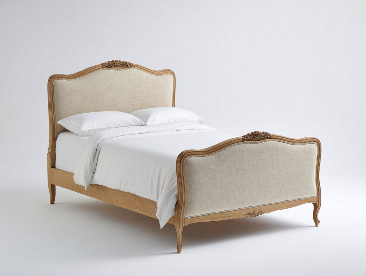 Letto matrimoniale-Legno-Tessuto-210x175x125 cm-Beige-Napoleonico classico